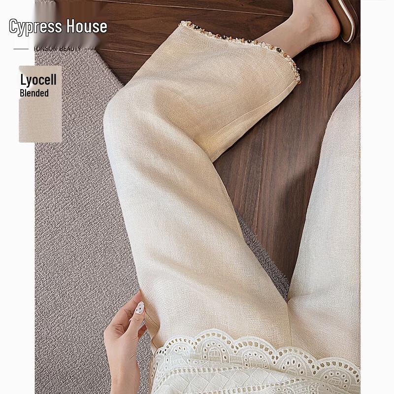 Women s Lyocell Linen Blend Wide-Leg Cropped Pants M