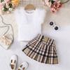 6M-3Y Baby Girl Summer Suit Baby Girl Short-sleeved Top + Mesh Flowers Layered Cake Skirt Girls Bustier Skirt