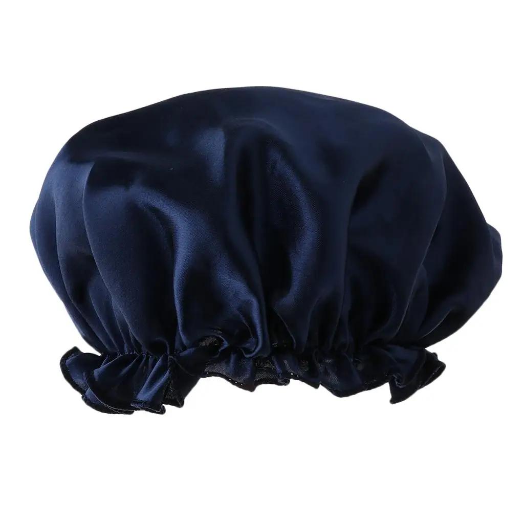 

1pcs Satin Silk Bonnet Premium Elastic Band Hair Loss Sleep Waterproof Shower Hair Care Hat Women s Nightcap Fashion Styling Cap темно-синий
