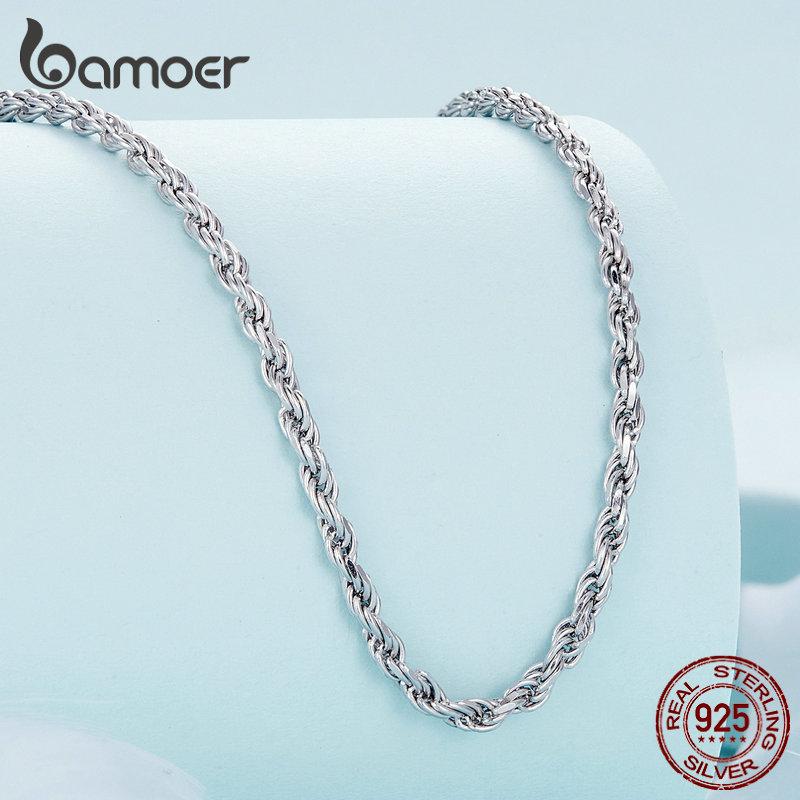 Bamoer 925 Sterling Sølv Twisted Sølv Halskjede Enkel kjedekobling for kvinner Platinabelagt Fine Smykker Gave
