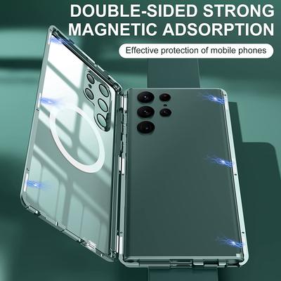 For Samsung Galaxy S22 Ultra 5G Phone Case Matte PC+Metal+ Tempered Glass Magnetic Cover
