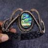 Natural Abalone Shell Gemstone Copper Wire Wrap Cuff Bangle Adjustable ET-4664
