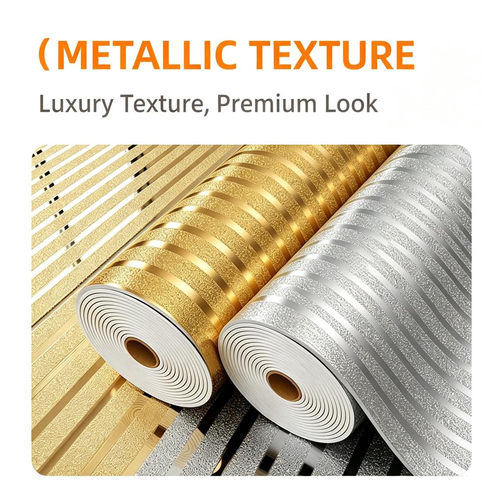 2.3mm Thick Metallic Self-Adhesive Wallpaper Waterproof Scratch-Resistant Vinyl Film Home Renovation, Living Room Bedroom Wall Decor