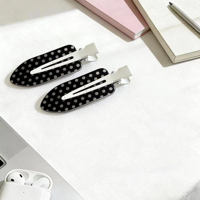 Black White Dot Acrylic Hair Clips 2Pcs Scratch-Free Stylish Hair Styling Tools for Daily Wear Party Wedding Outfits