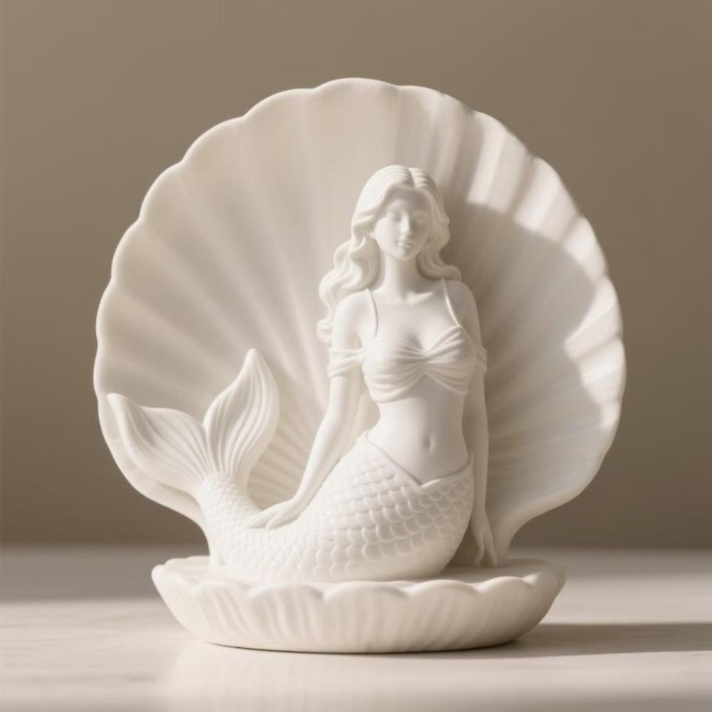 3D Printed Mermaid In Shell Statue Ornaments Desktop Decoration Mermaid Figurine Office