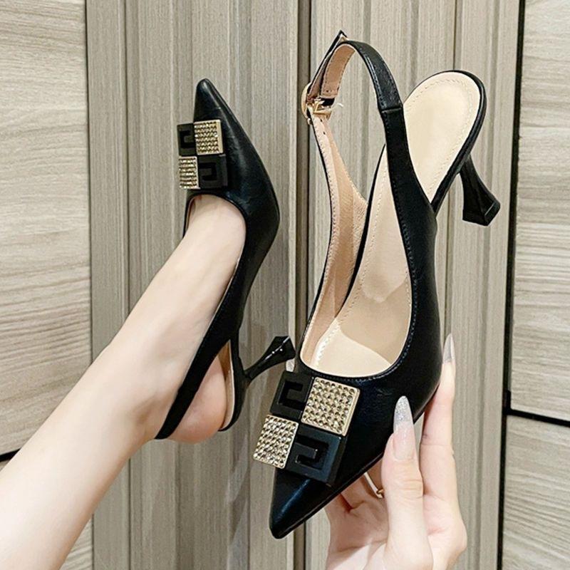 

Туфли-лодочки с острым носком и высоким каблуком для женщин, с открытой пяткой, с полуоткрытым носком, одинарные туфли, женская обувь, элегантные сандалии, женские туфли 35 чёрный