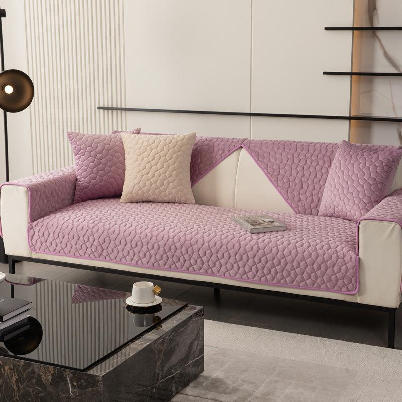 Flannel Sofa Cover Cushion Non-slip Thickened SlipCover Cushion Cover Universal Solid Color Square Grid Dust-proof Sofa Cover