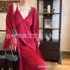 Pajamas Ice Silk Women's Autumn New Suspender Pajamas Long Sleeve Pajamas Two-piece Set Sexy Simulation Silk Pajamas Extended