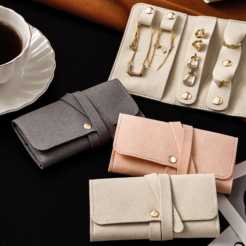 Roll Up Design Jewelry Storage Bag PU Leather Ring Holder Portable Jewelry Pouch Travel Use