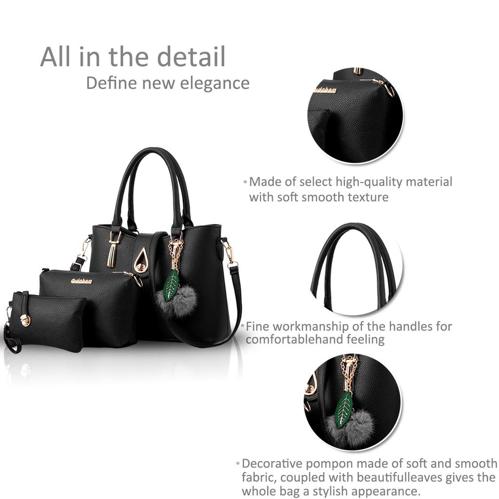 NICOLE & DORIS Women's Tote Bag and Handbag Set, Shoulder Bag, Crossbody Bag, Wallet, and Pompom Charm. Large Capacity, Stylish, Waterproof, PU
