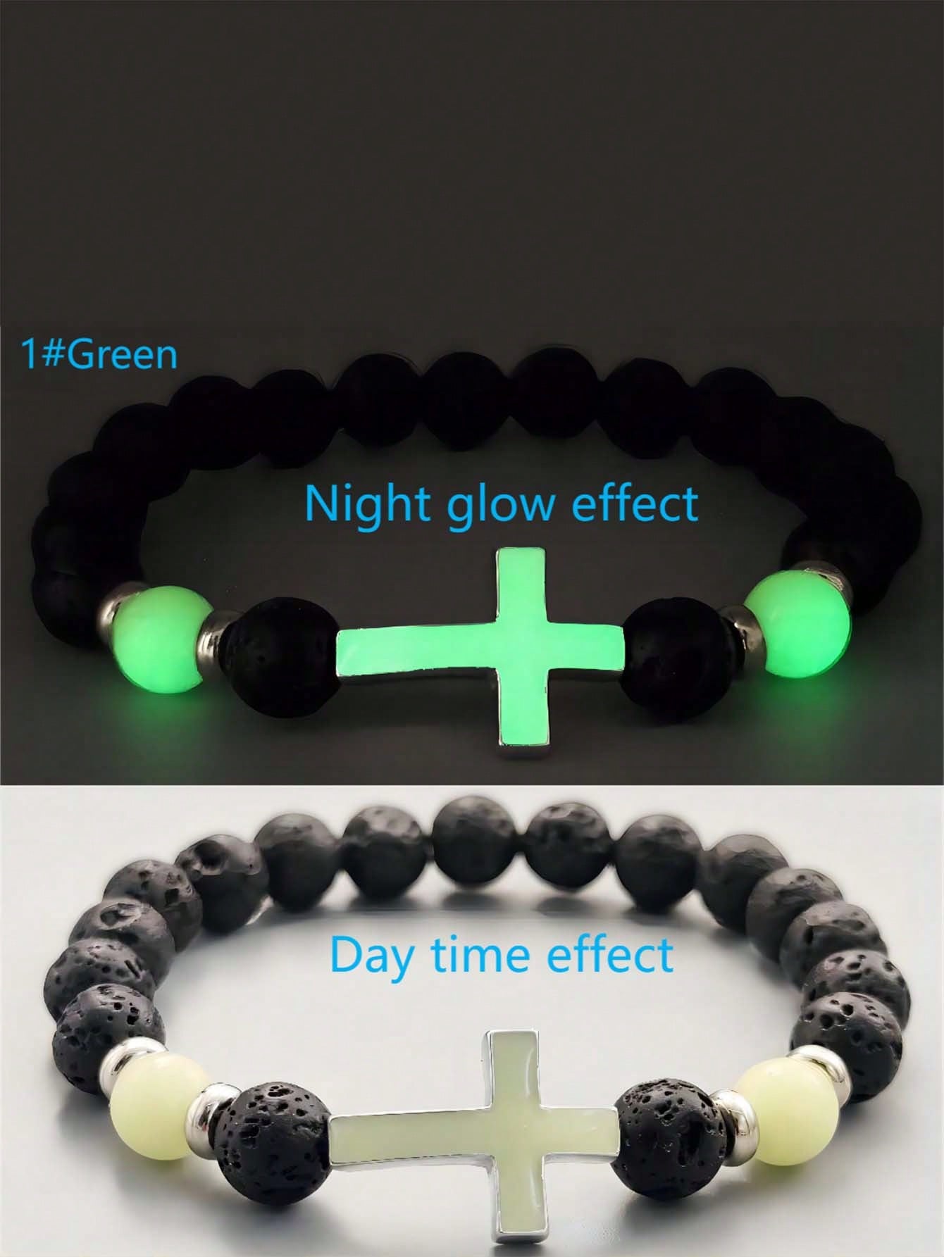 

1pc Volcano Stone Night Glow Vintage Bracelet, Multicolor Luminous Cross Beads Jewelry For Boys And Girls one-size
