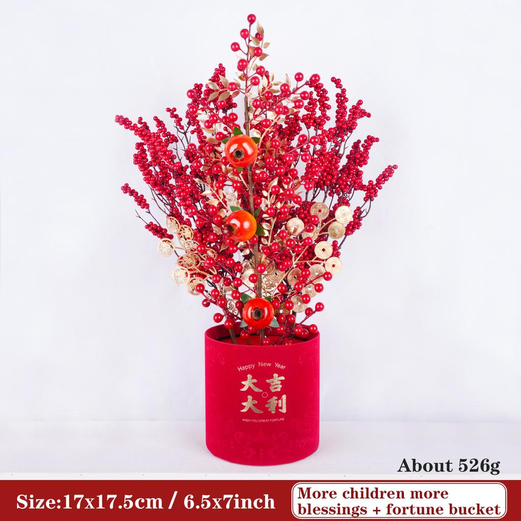 Uflower Lunar New Year Artificial flowers 2026 New Year Artificial Red Fruit Berry Pot Wedding Party Home Room Decorations
