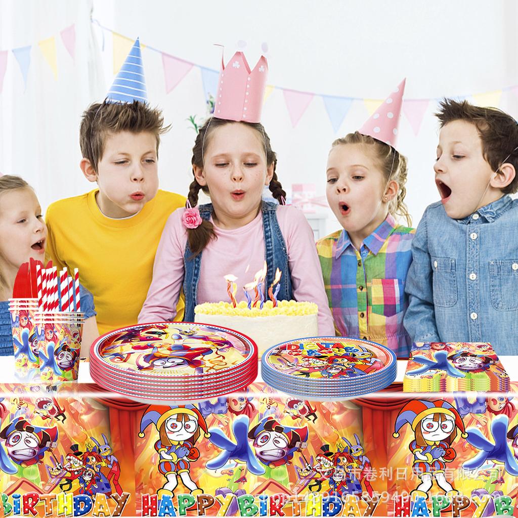 Digital Circus Birthday Party Supplies, Decorations Include Happy Birthday Banner Cake Decorating Cutlery Party