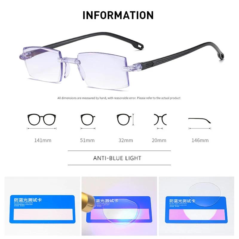Bifocal Reading Glasses for Near and Far Vision Anti Blue Light Simple Thin Frameless Radiation Eyelasses 0 To +4.0