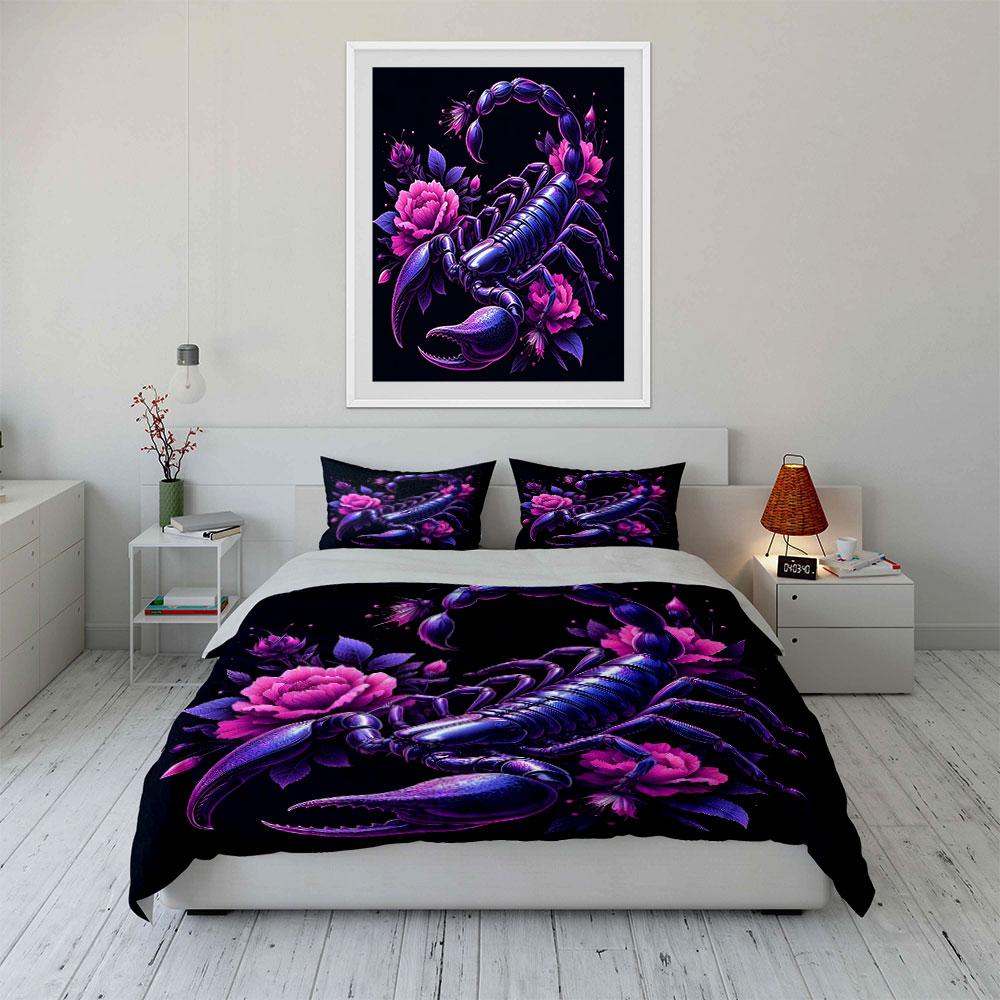 Vivid Scorpion Floral Trio Design Kid'S And Adults' Bedroom Decor, Exquisite Three-Piece Bedding Set Gift