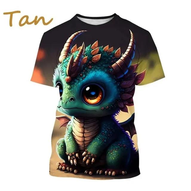 Graficzne koszulki z małym smokiem, zabawne, urocze zwierzę, koszulka z dinozaurem dla mężczyzn, ubrania, prezenty dla dzieci ze smokiem, t-shirt casual dla chłopca, topy