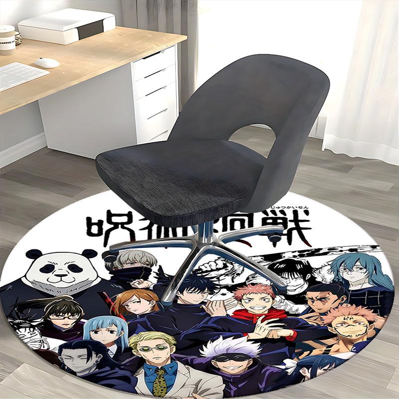1pc Jujutsu Kaisen Anime Round Carpet  Office Chair Mat, NonSlip Rug for Home Decor, Living Room, Bedroom, Game Room