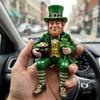 Patricks Day Leprechaun Collectible Resin Sitting Figurine with Shamrock For Shelf Or Desk Display Car Dashboards Decors