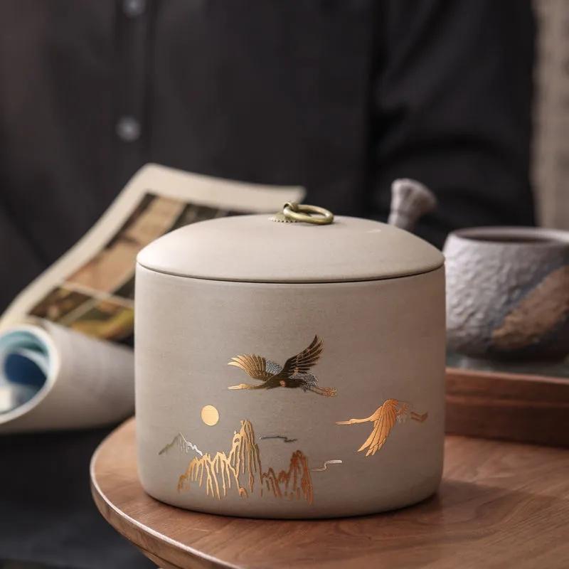 High-grade Rough Pottery Tea Sealed Jar Home Flower Tea Dried Fruit Moisture-proof Storage Cans Small Size Tea Packaging Caddy