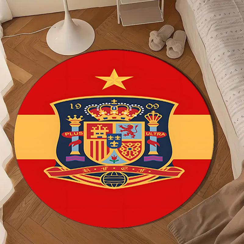 Spain Football Crest Round Rug for Livingroom,Bedroom, Palyroom, Chair Rug, Area Rug, Circle Carpet, Large Size Fan Christmas Gift