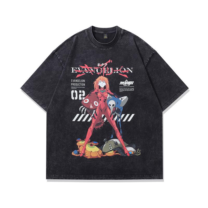 American Retro Trendy Brand T-Shirt Y2K Cartoon Printing Heavy Cotton Washed Short-Sleeved T-Shirt Men And Women Trendy