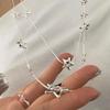 New Alloy Pentagram Star Pendant Silver Color Punk Long Chain Necklace Double Layer Y2K Style Choker