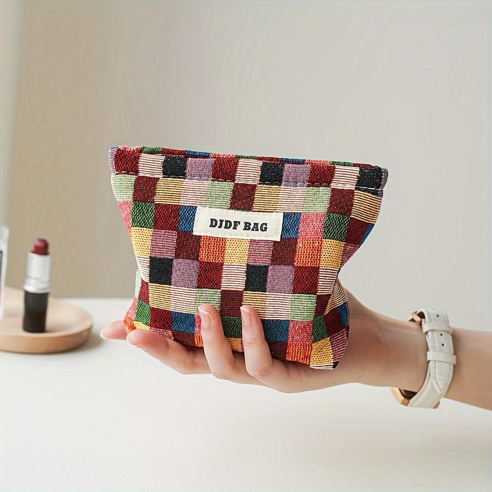 Colorful Plaid Zipper Design Women's Makeup Bag Small Cosmetics Storage Bag Portable Coin Purse Inner Tank Commuter Card Bag