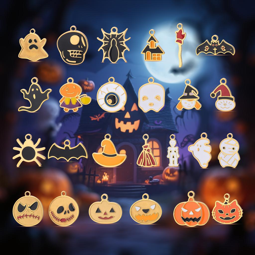 4Pcs/lot Halloween Charms Stainless Steel Pumpkin Ghost Bat Pendant for Making DIY Necklace Jewelry Accessories Supplies