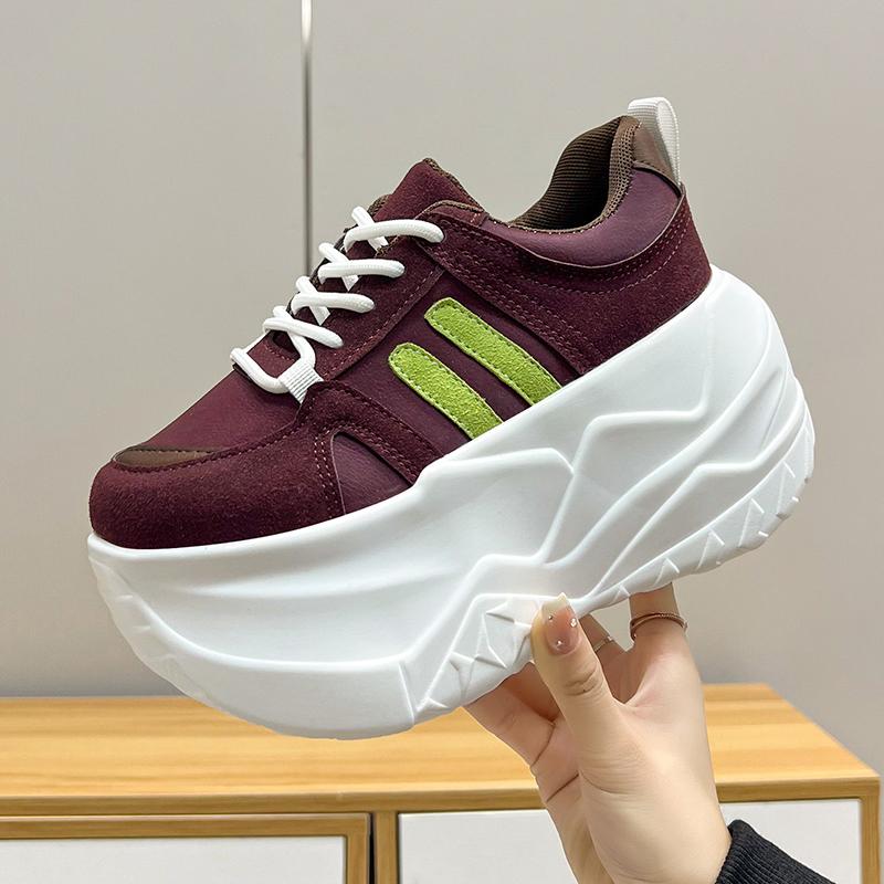 Fashion 10CM Microfiber Leather Chunky Sneakers New Autumn High Platform Wedge Heels Casual Shoes Breathable Comfortable Dad Shoes