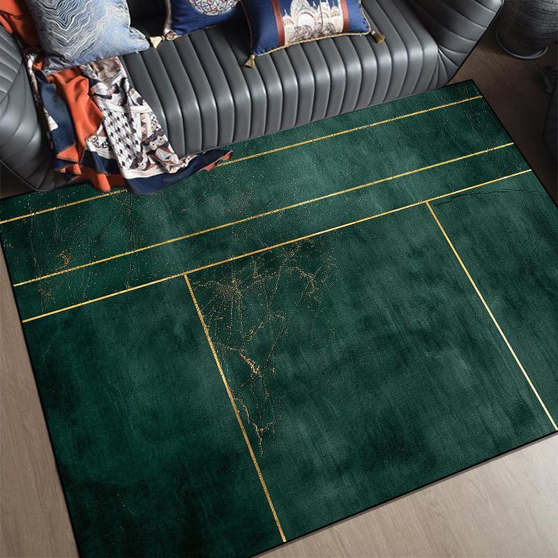 Modern Geometric Golden Edge Carpets for Living Room Light Luxury Rugs for Bedroom Soft Flannel Lounge Sofa Floor Mats Washable