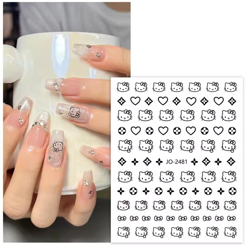 5 Stück Cartoon Kt Katze Nagelaufkleber für Frau Mädchen Kawaii Süße Nagelkunst Dekoration Aufkleber Mode Niedliche Abziehbilder Weihnachtsgeschenke