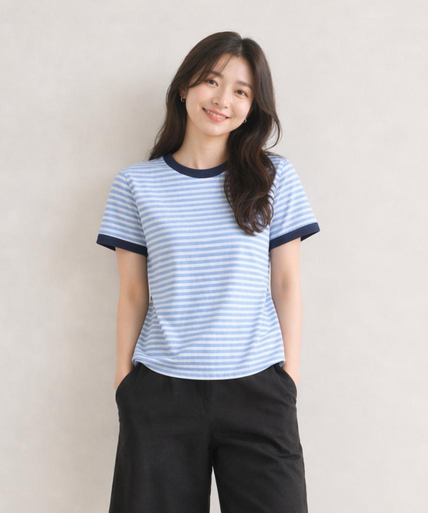 ADERNM Slub Stripe Ringer Crop T Light Blue