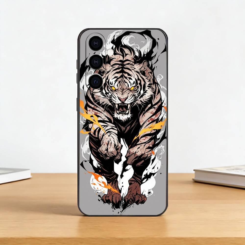 Cartoon Ferocious Tiger Phone Case For Samsung Galaxy A73,A72,A71,A70,A53,A52,A51,Soft Silicone Black Cover