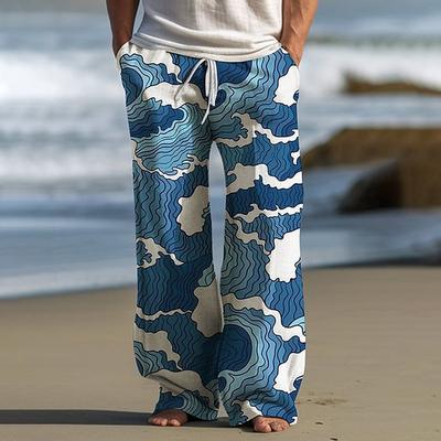 Zomerse koele heren dunne broek comfortabel linnen trekkoord voorzakken mode print anti-muggen broek