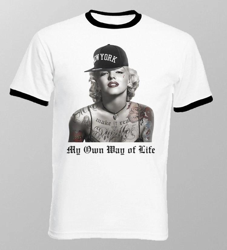 Tattooed Marylin Monroe vintage Rockabilly white ringer t-shirt OZ9813 M