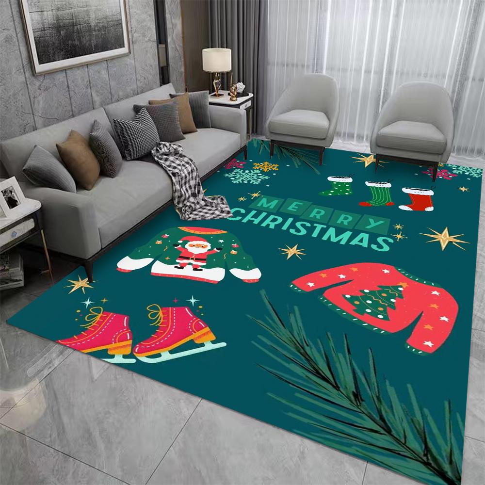Merry Christmas Gift Carpet Festive Living Room Rug Soft Sofa Mat Cozy Bedroom Floor Decor Holiday Home Christmas Accessories