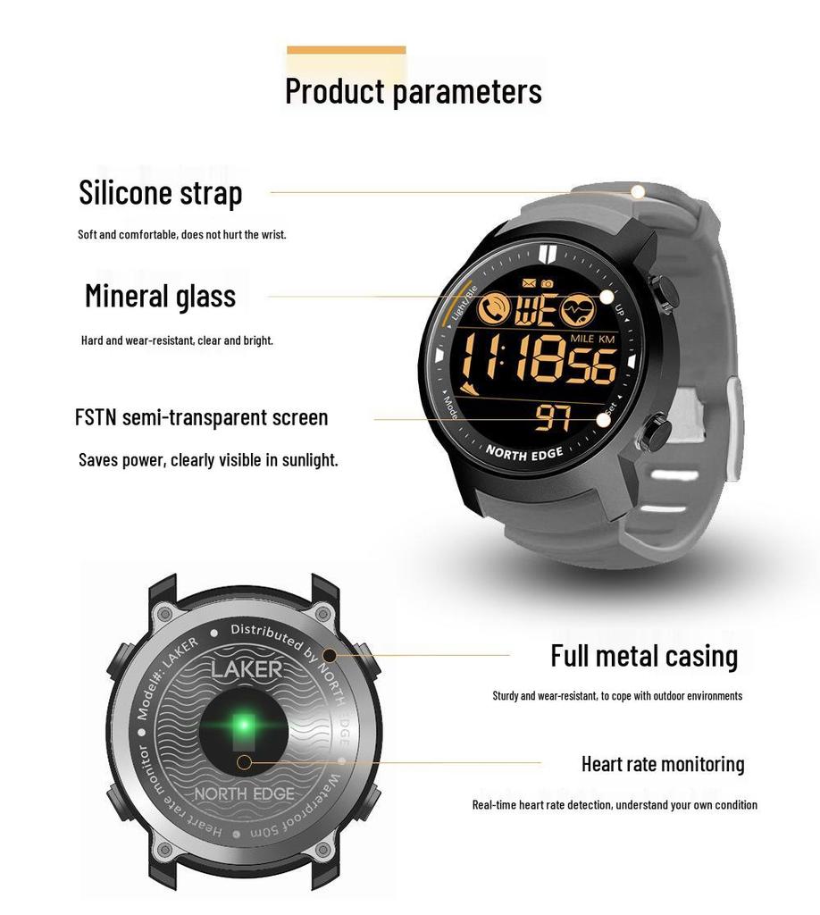 Men's Waterproof Bluetooth Smart Sports Watch with Heart Rate Monitor and Remote Control Camera.
