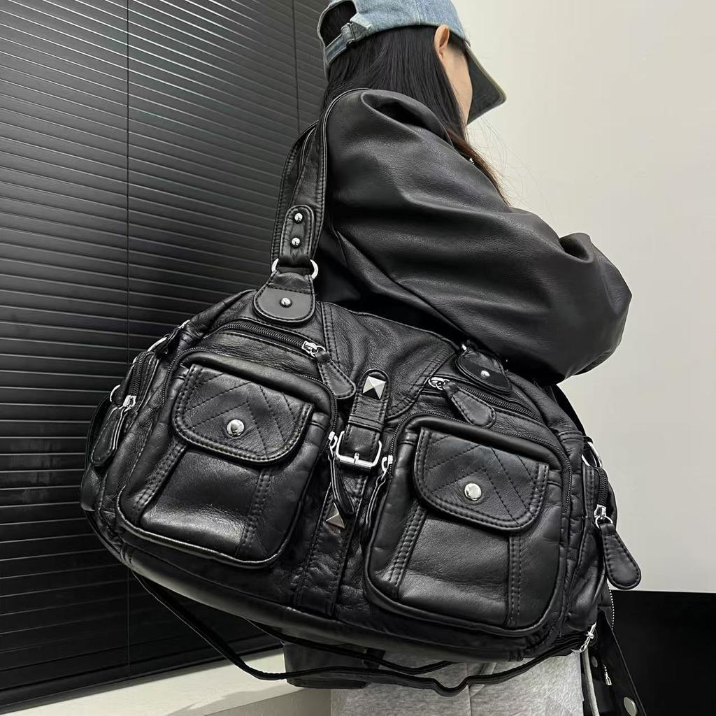 Ladies' Fashionable Retro Washed Vintage Hot Girl Tote Bag, Large Capacity Y2K Shoulder Bag