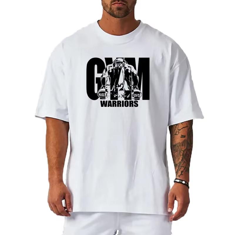 Summer Oversized Unisexs Cotton Loose Dropped Shoulder Fitness Summer Gym Sports Bodybuilding Short Sleeve Tshirt