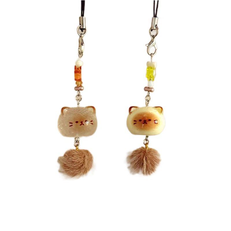 Adorable Fluffy Cat Keychain Charm: Cartoon Mobile Phone Case & Schoolbag Pendant