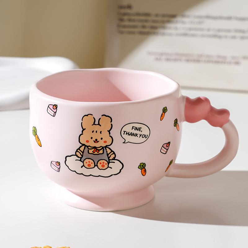Cartoon Ceramic Cup With Cover, High-Value Household Couple Water Cup Gift Box, Small Gift Idea