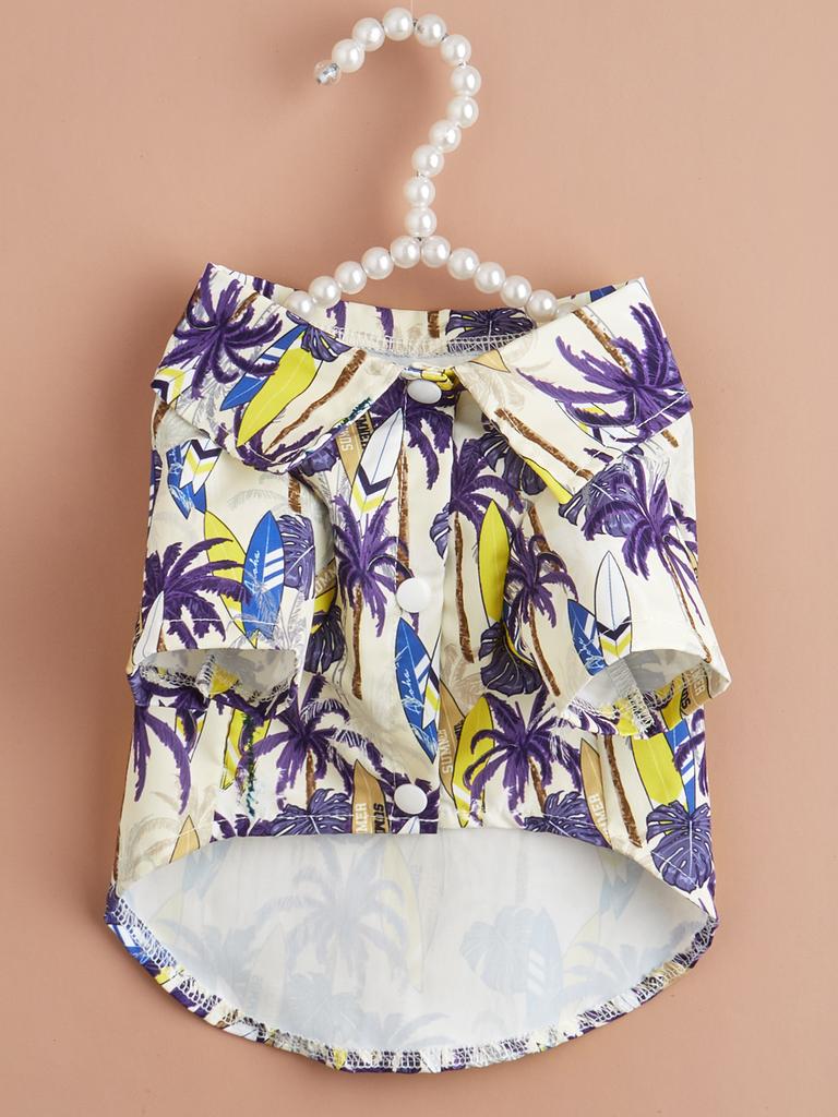 Dog Cloth for Small Dogs Coconut Tree Printed Costume Puppy with  Doggie Plaid Pet Clothes Soft Apparel Attire Hawaii Style