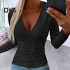Dámské podzimní jednobarevné topy s hlubokým výstřihem do V, halenka s dlouhým rukávem, elegantní slim fit, knoflíky, dekorace, žebrované svetry