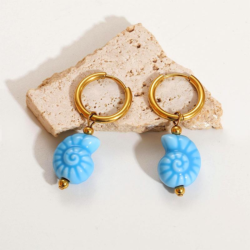Ceramic Dopamine Fish Starfish Earrings For Women Colorful Vibrant Pendant Youthful Stainless Steel Jewelry Gift