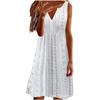 Women's Sleeveless Midi Dress V Neck Mid Rise Elegant Commuter Style Hollow Embroidery A Line Dress Plus Size Casual Dress