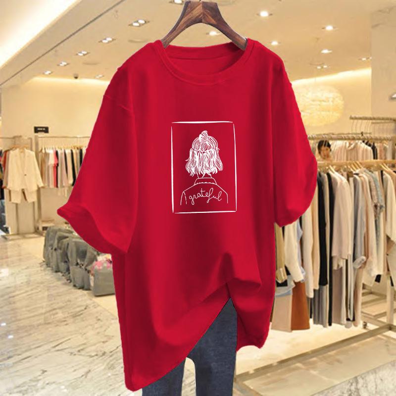 Women's European Style Plus Size Mid-Length Oversized Cotton T-Shirt - Summer 2025 Trend