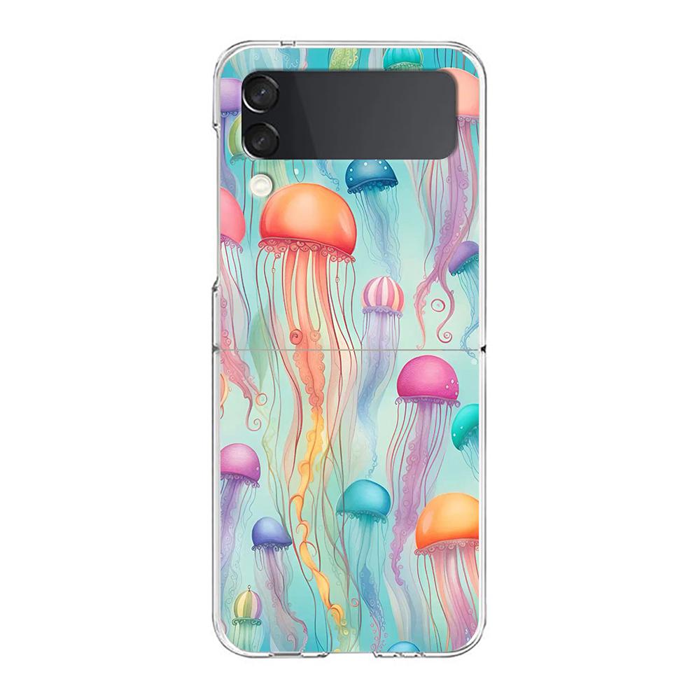 

Чехол для телефона Samsung Galaxy Z Flip 6 5 4 Прозрачный для Samsung Z Flip 3 Жесткий ПК Складной корпус Розовый Медуза Океанский Samsung Z Flip
