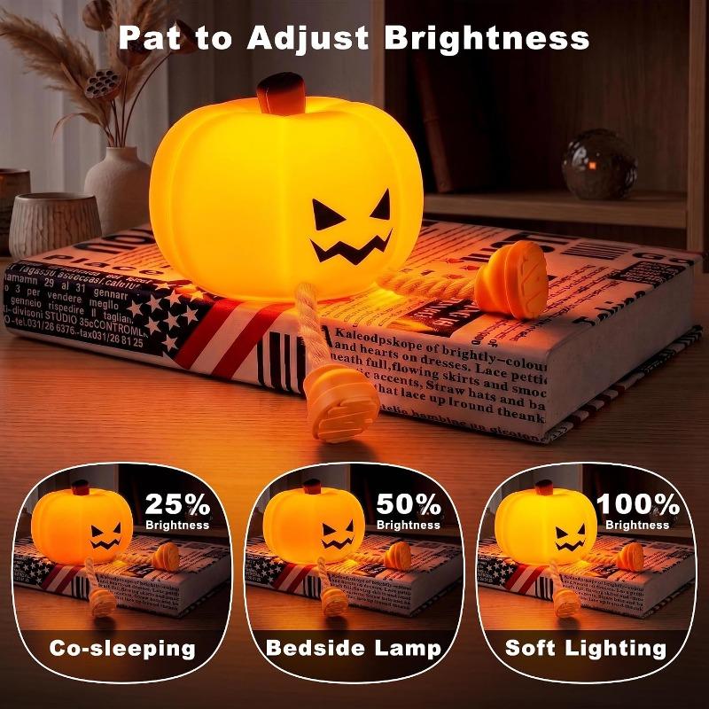 Halloween Pumpkin Night Light Warm Glow Desktop Lamp Fall Festival Ornament for Home Table Holiday Theme Party Atmosphere Decoration Supplies