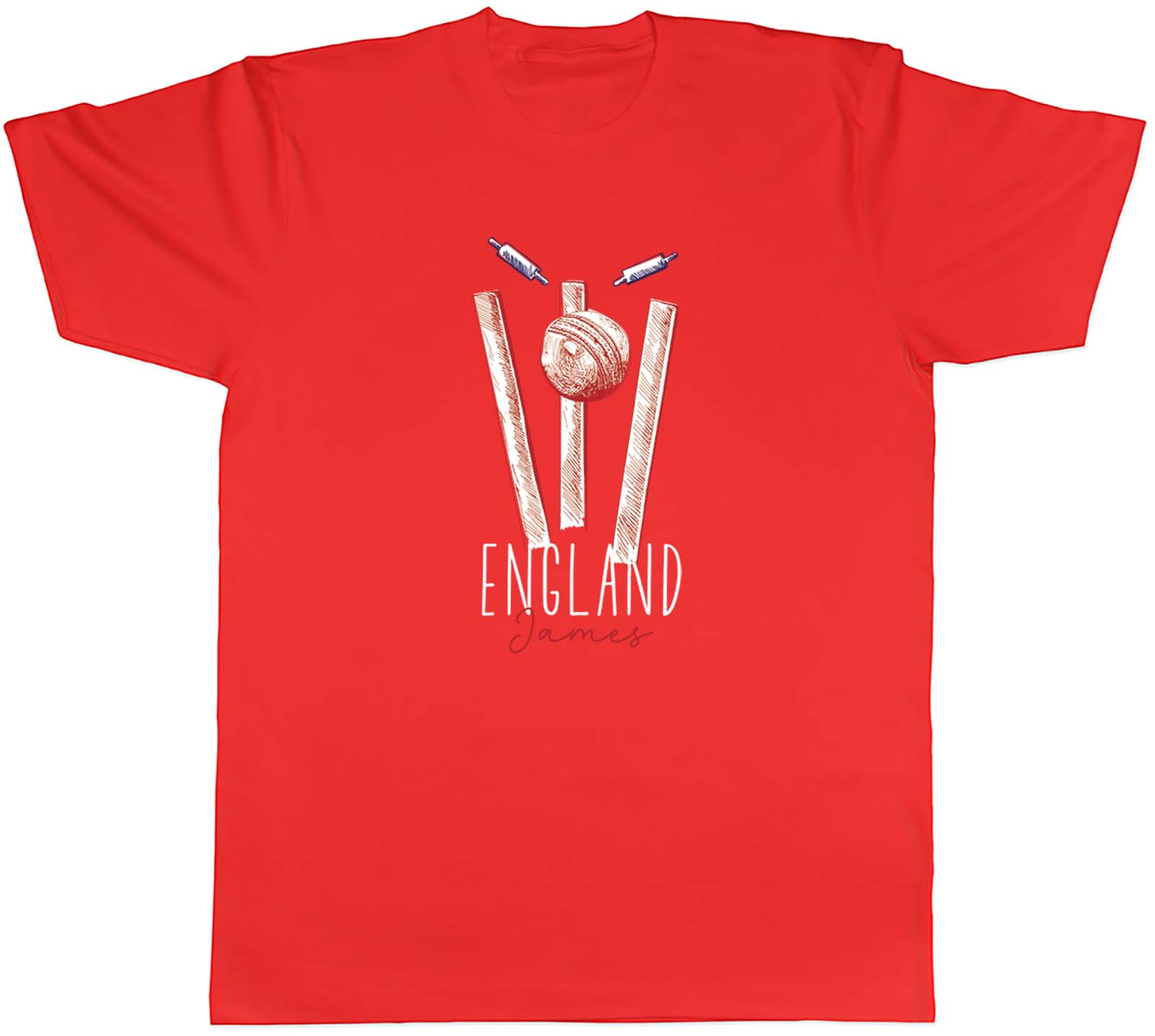 Personalised England Cricket Supporters Unisexs T-Shirt Retro Ball Wicket Stump Tee 3XL