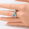 Vintage Inlaid Sea Blue CZ Women's Ring Ethnic CopperColor Hand Carving Daily Wear Party Jewelry Anniversary Gift